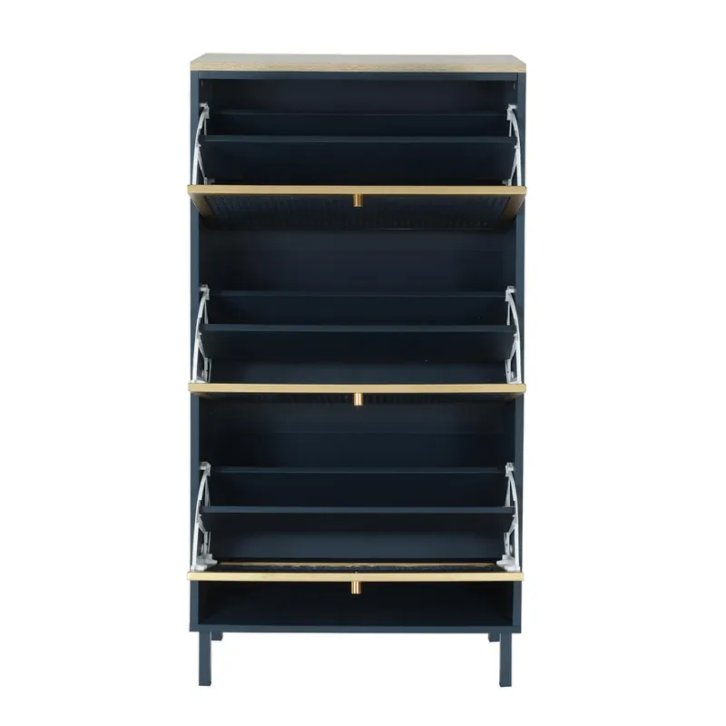 23" Blue Rattan Shoe Rack with 3 Flip Doors