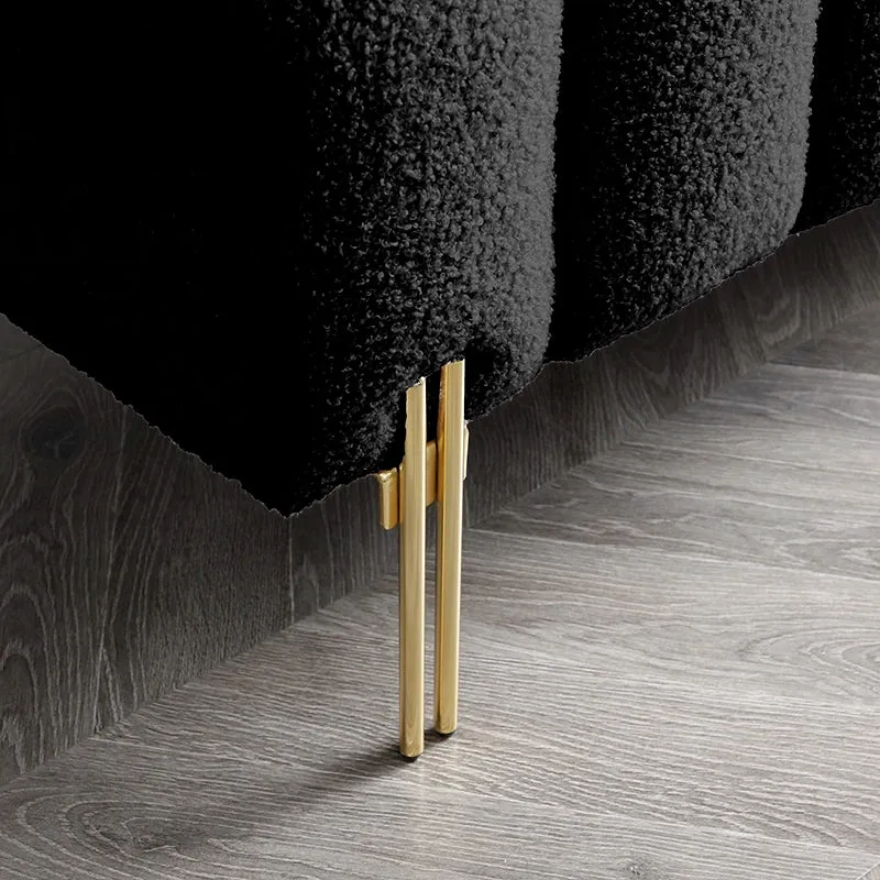 53 Inch Black Entryway Bench with Adjustable Round Backrest and Gold Metallic Legs