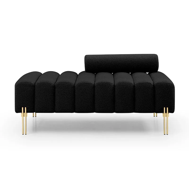 53 Inch Black Entryway Bench with Adjustable Round Backrest and Gold Metallic Legs