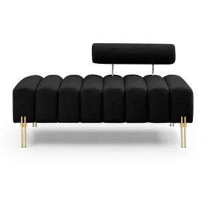 53 Inch Black Entryway Bench with Adjustable Round Backrest and Gold Metallic Legs