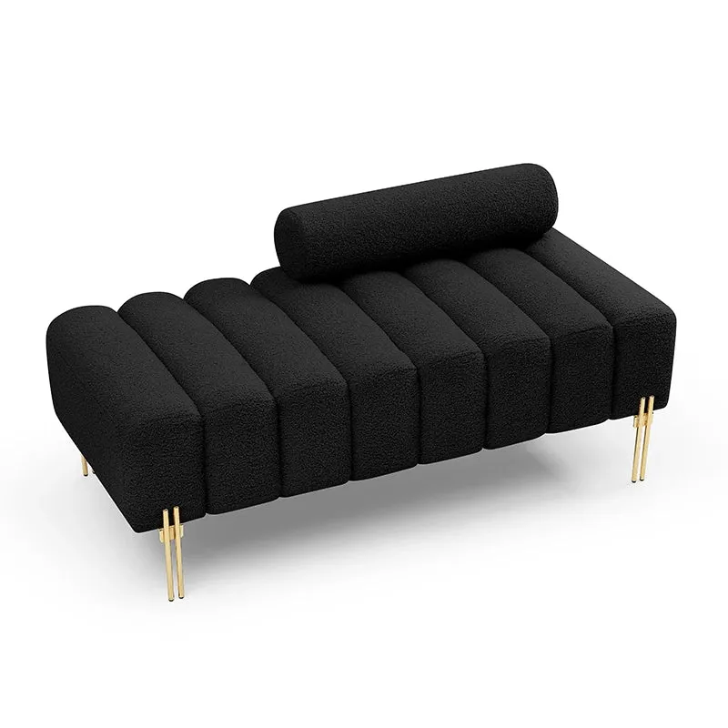 53 Inch Black Entryway Bench with Adjustable Round Backrest and Gold Metallic Legs