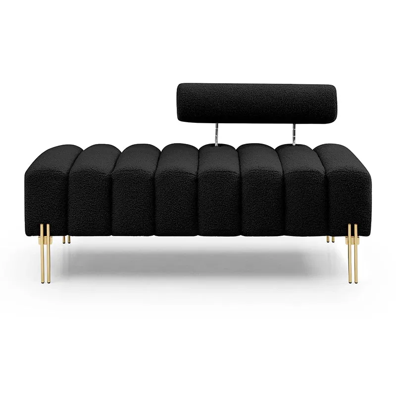 53 Inch Black Entryway Bench with Adjustable Round Backrest and Gold Metallic Legs