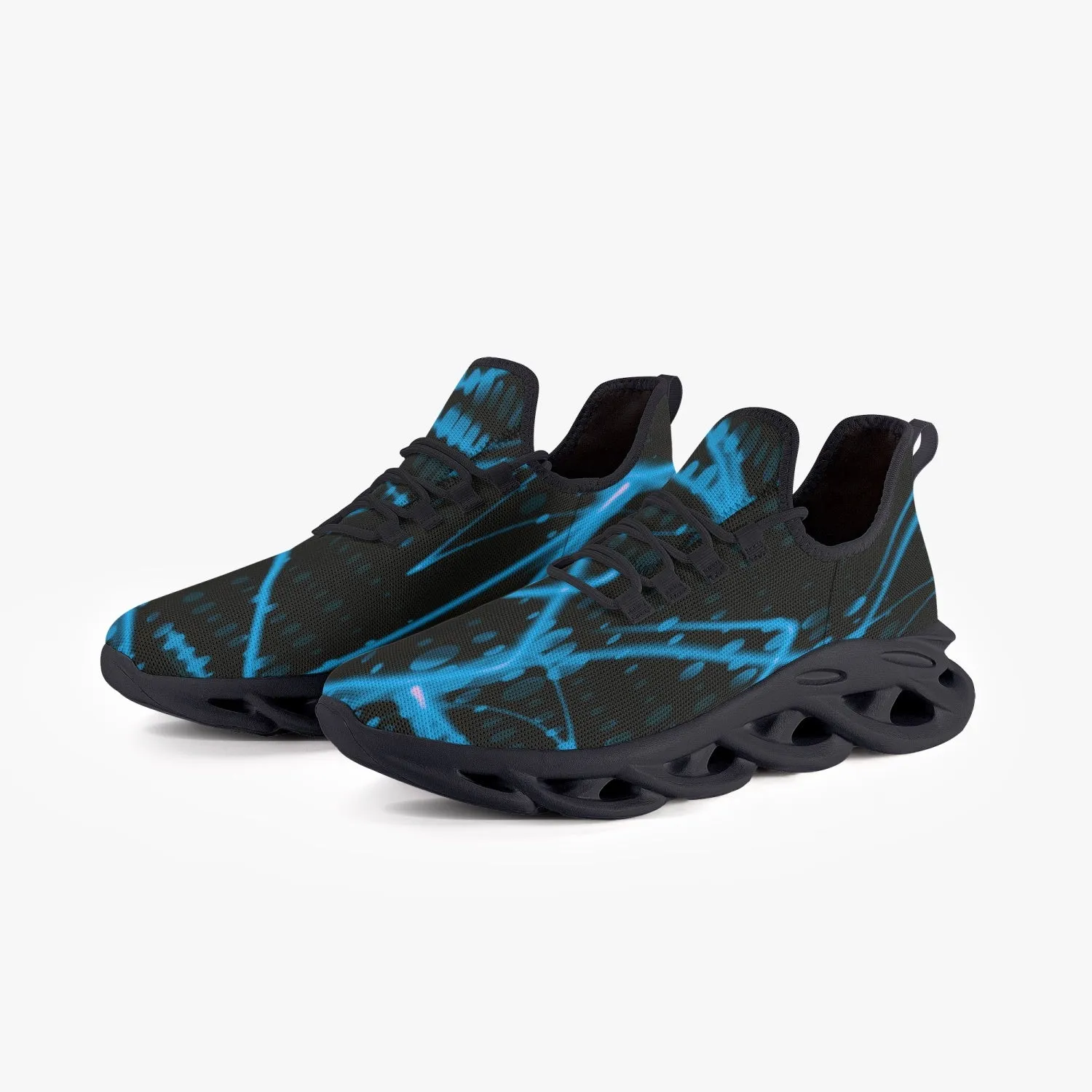 Baby Blue Laser Mesh Knit Bounce Sneakers - Black