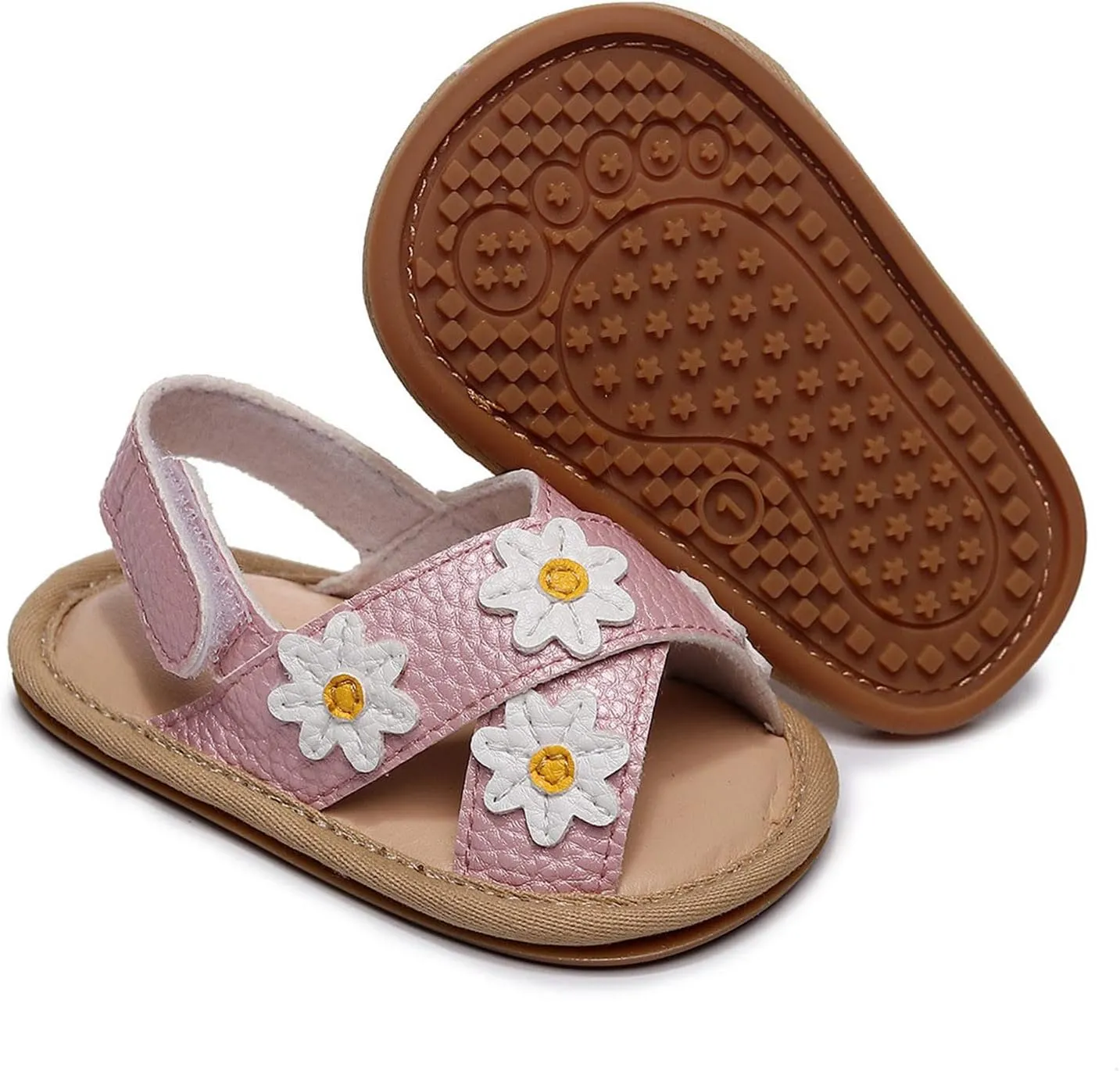 Baby Girls Pep Toe X-Stap Sandals Flat Leather Hook Loop Wide Shoes Kids Flower Print Toddler Water Summer Shoes Light