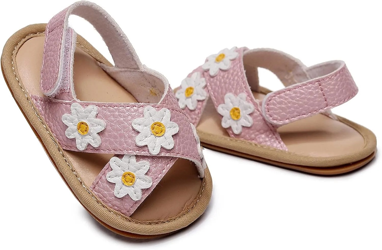 Baby Girls Pep Toe X-Stap Sandals Flat Leather Hook Loop Wide Shoes Kids Flower Print Toddler Water Summer Shoes Light