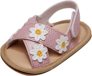 Baby Girls Pep Toe X-Stap Sandals Flat Leather Hook Loop Wide Shoes Kids Flower Print Toddler Water Summer Shoes Light