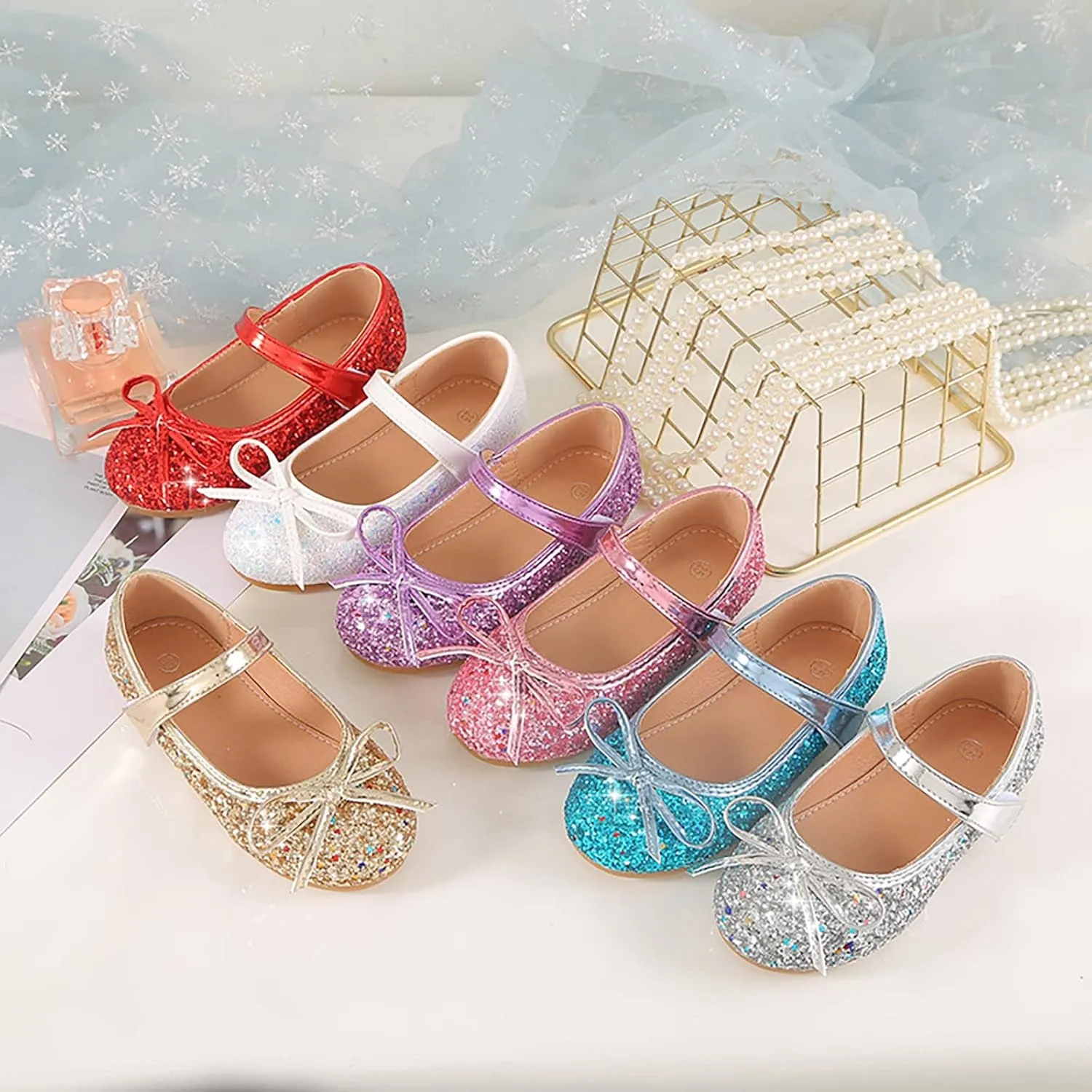 Baby Kids Princess Wedding Sandals Girls Bowknot Glitter Rhinestone Strap Flats Summer Casual Shinny Low Heels Shoes