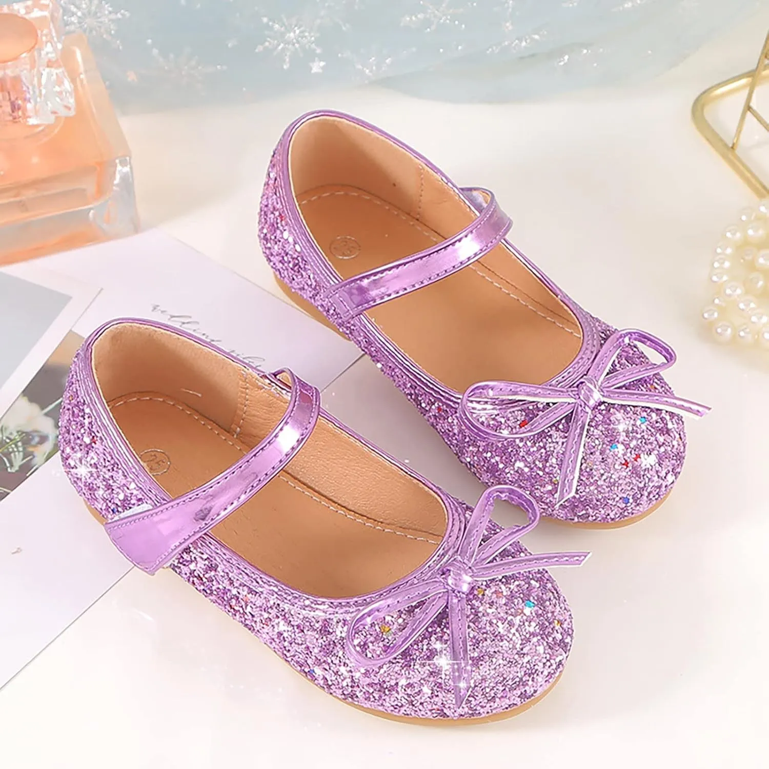 Baby Kids Princess Wedding Sandals Girls Bowknot Glitter Rhinestone Strap Flats Summer Casual Shinny Low Heels Shoes