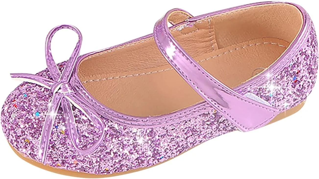 Baby Kids Princess Wedding Sandals Girls Bowknot Glitter Rhinestone Strap Flats Summer Casual Shinny Low Heels Shoes