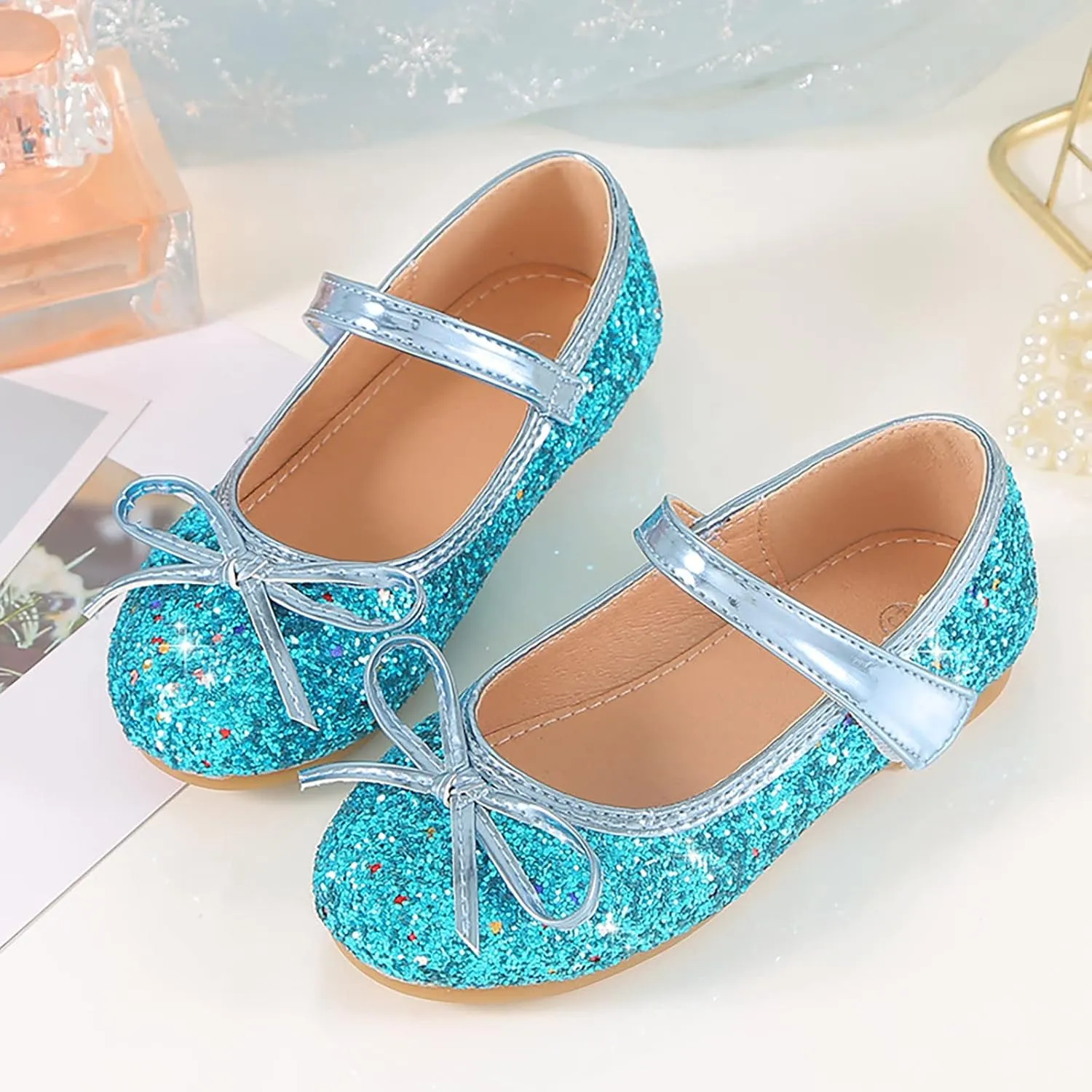 Baby Princess Wedding Sandals Toddler Girls Bowknot Glitter Rhinestone Strap Flats Summer Casual Shinny Low Heels Shoes