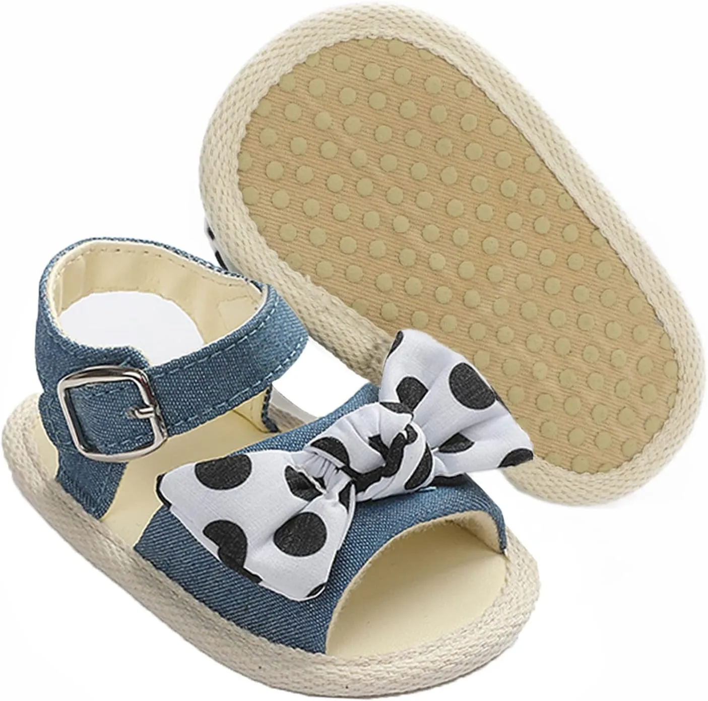 Baby Sandals Infant Open Toe Bowknot First Walkers Rubber Sole Ankle Strap Flats Baby Girl Softy Dress Shoes