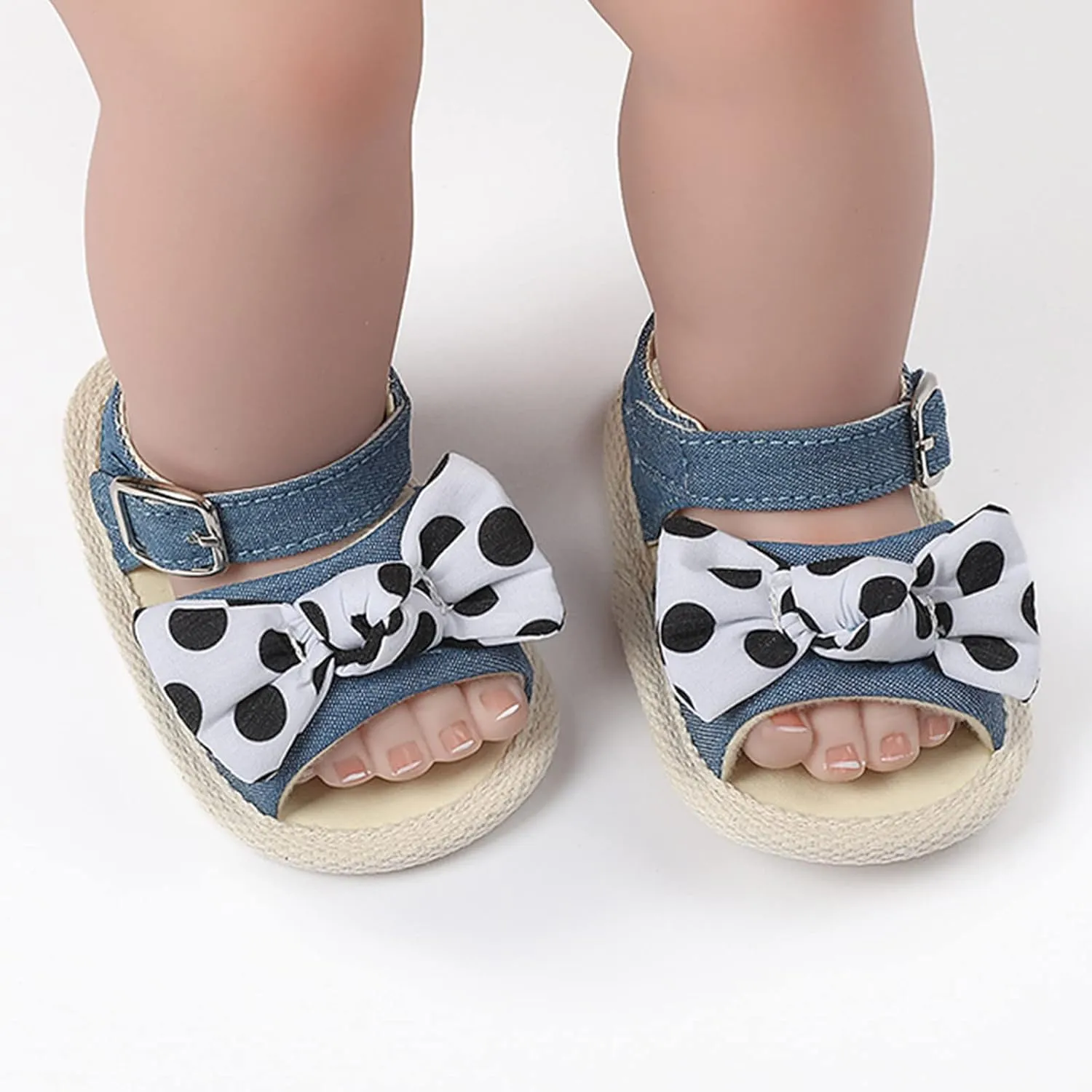 Baby Sandals Infant Open Toe Bowknot First Walkers Rubber Sole Ankle Strap Flats Baby Girl Softy Dress Shoes