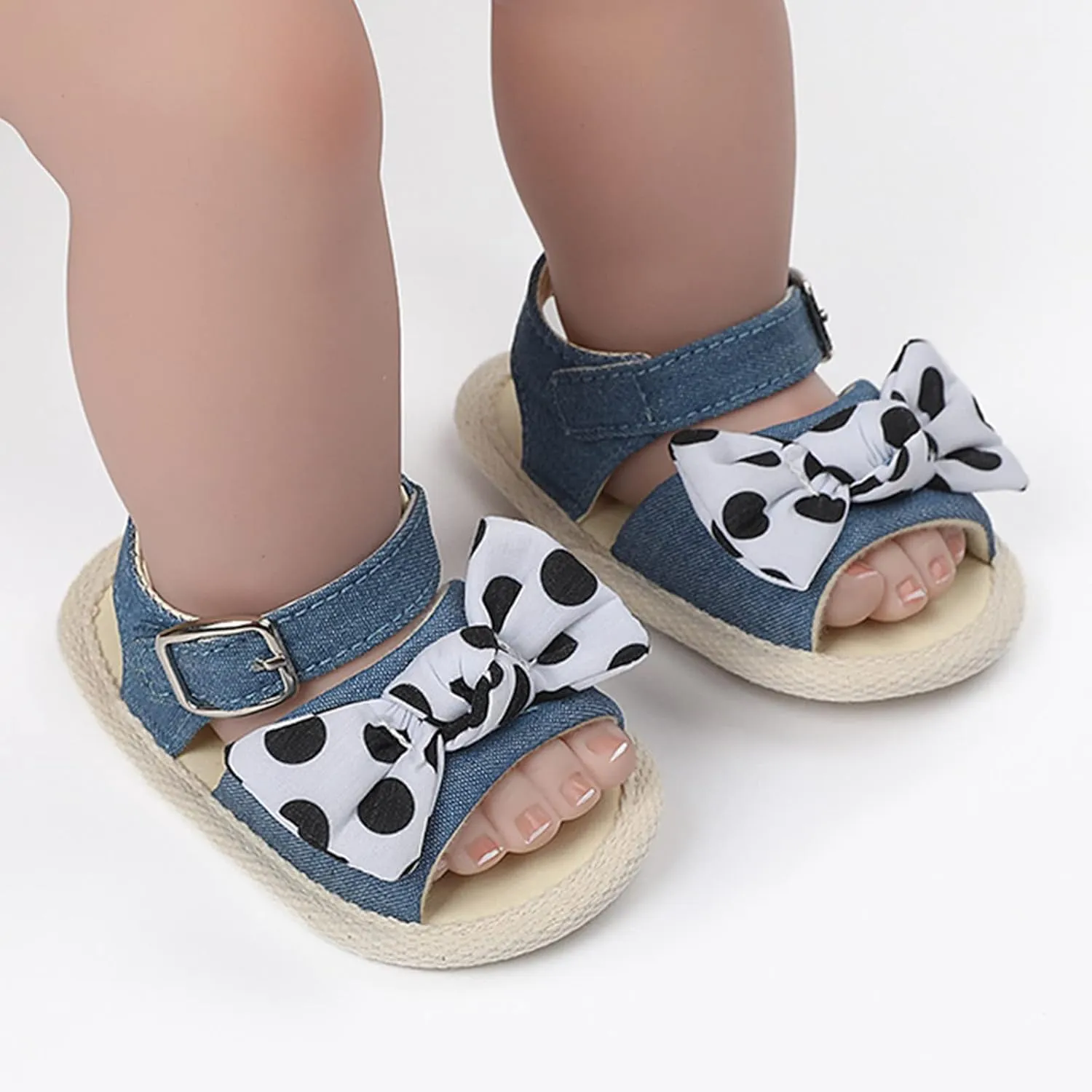 Baby Sandals Infant Open Toe Bowknot First Walkers Rubber Sole Ankle Strap Flats Baby Girl Softy Dress Shoes