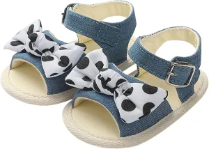 Baby Sandals Infant Open Toe Bowknot First Walkers Rubber Sole Ankle Strap Flats Baby Girl Softy Dress Shoes