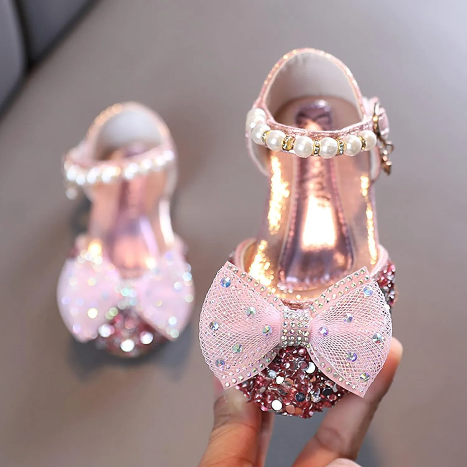 Beach Shoes Toddler Fashion Spring And Summer Girls' Sandals Dress Performance Dance Shoes Mesh Rhinestone Warm Beach
