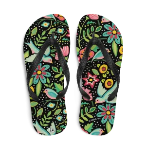 Birds Amidst Flowers Flip-Flops