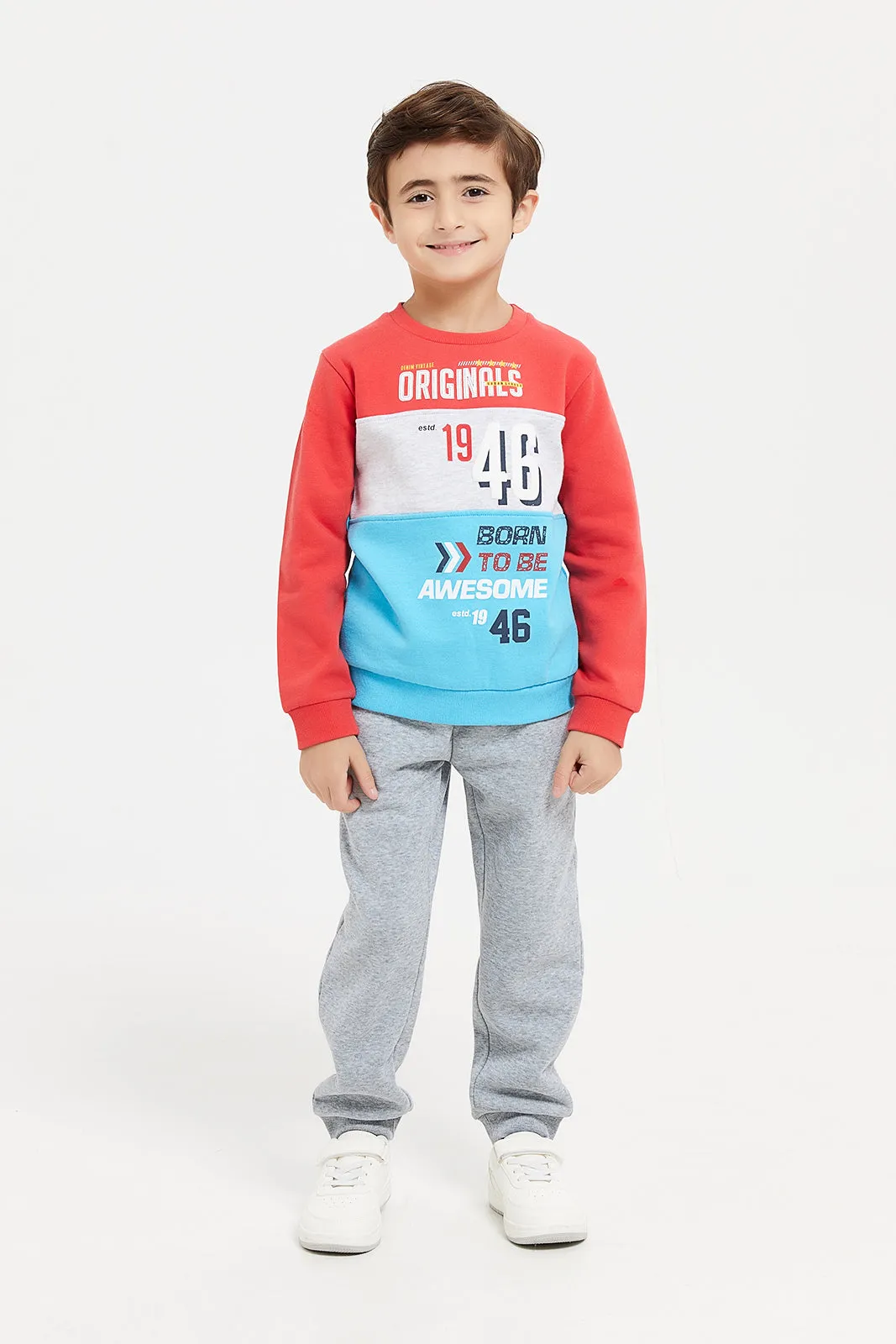 Boys Red And Blue Printed Sweatshirt