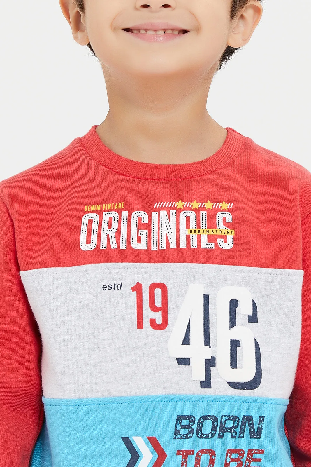 Boys Red And Blue Printed Sweatshirt