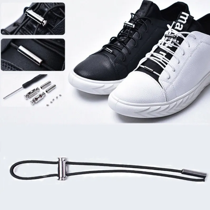 Canvas Sport Quick Shoelace No Tie Quick Easy Sneaker Lazy Shoelaces Elasticity Black Color