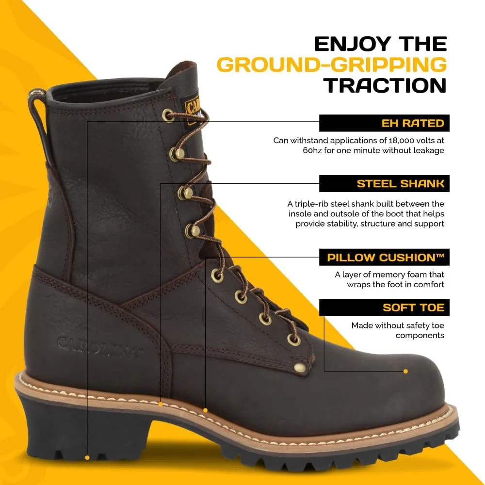 Carolina Elm 8 Unlined Logger Boots for Men - Unlined Leather Upper, Pillow Cushion Footbed, and Welted Oil- and Slip-Resistant Outsole, EH Rated