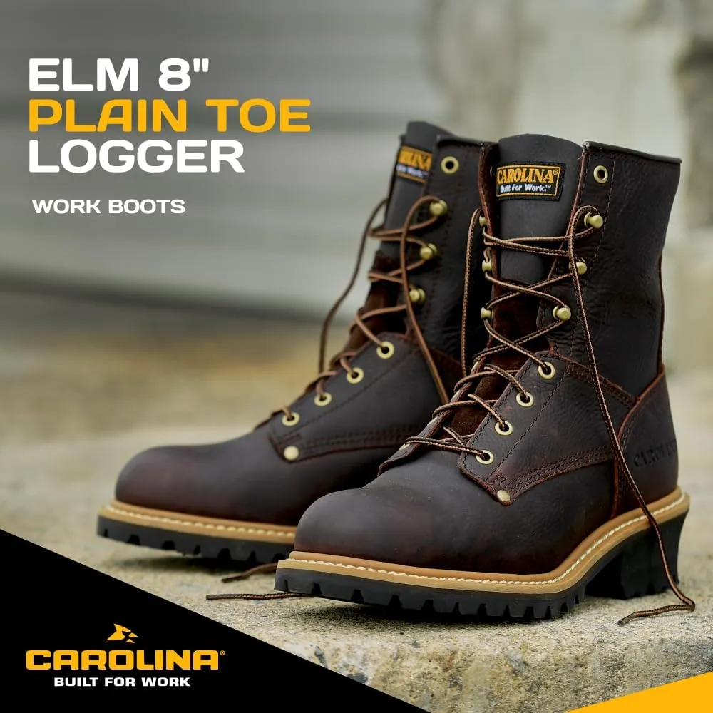 Carolina Elm 8 Unlined Logger Boots for Men - Unlined Leather Upper, Pillow Cushion Footbed, and Welted Oil- and Slip-Resistant Outsole, EH Rated