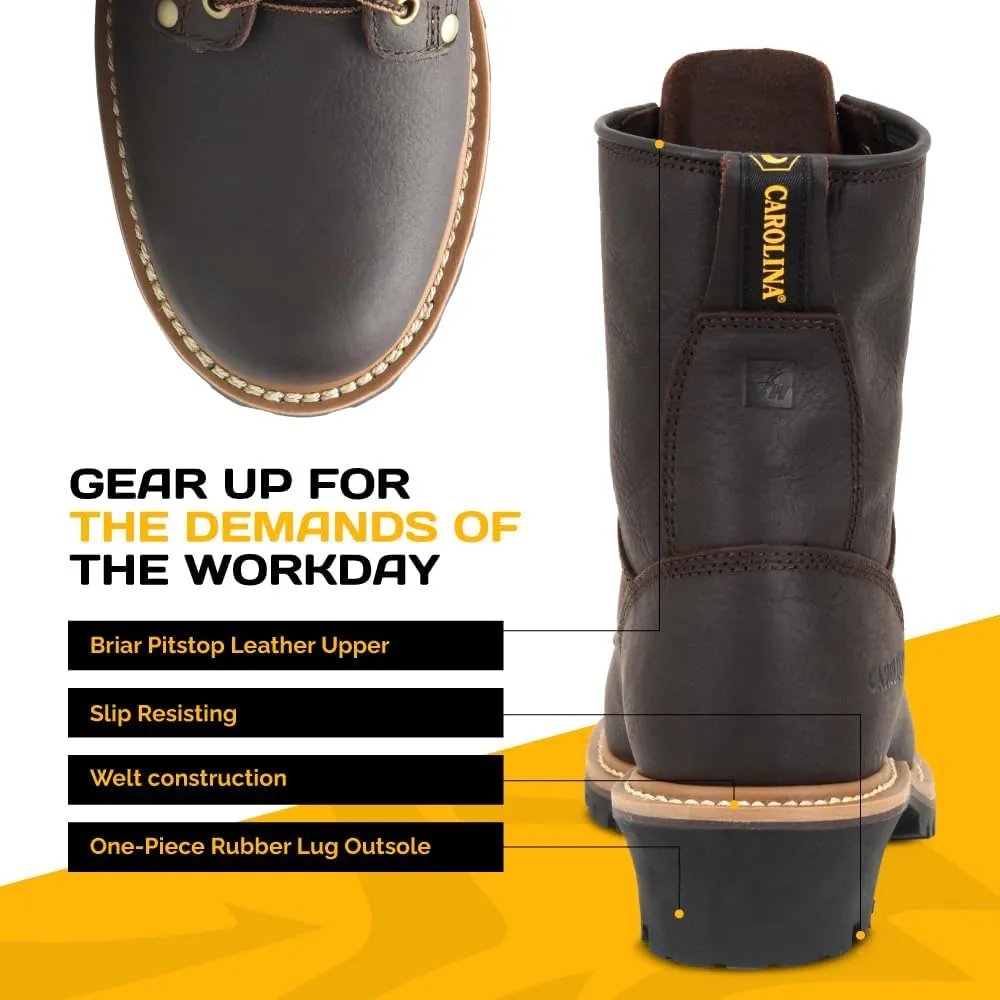 Carolina Elm 8 Unlined Logger Boots for Men - Unlined Leather Upper, Pillow Cushion Footbed, and Welted Oil- and Slip-Resistant Outsole, EH Rated
