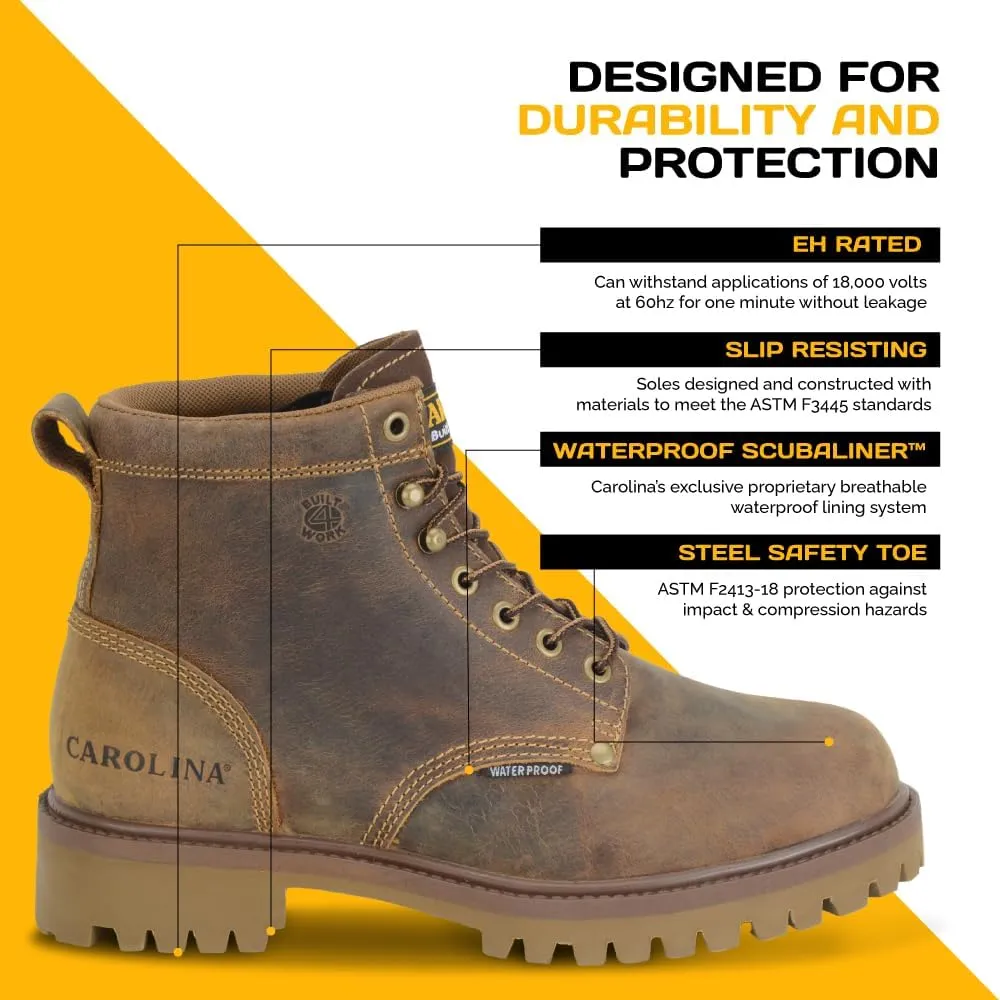 Carolina Marlboro Lo 6 Waterproof Steel Toe Boots for Men - Leather with Breathable Lining, EVA Footbed, Oil & Slip-Resistant Lug Outsole, EH Rated