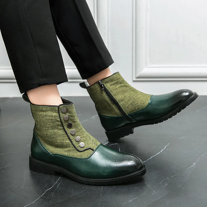 Casual Men's Leather Shoes Cloth Stitching High Top