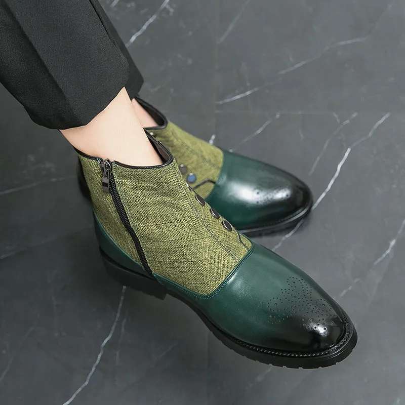Casual Men's Leather Shoes Cloth Stitching High Top