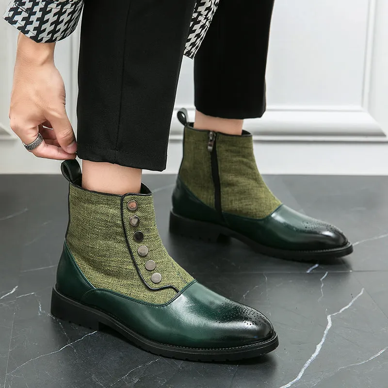 Casual Men's Leather Shoes Cloth Stitching High Top