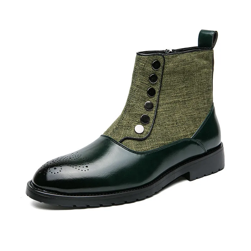 Casual Men's Leather Shoes Cloth Stitching High Top