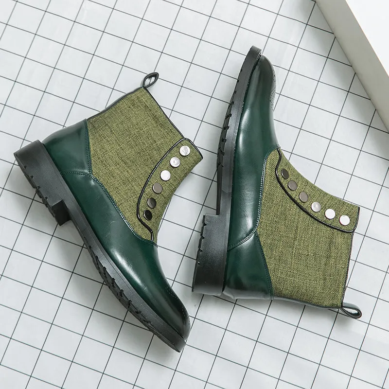 Casual Men's Leather Shoes Cloth Stitching High Top