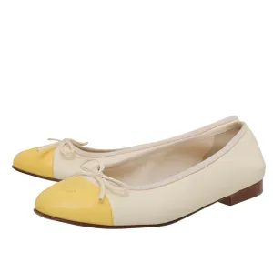 Chanel Bicolor CC Cap Toe Bow Flat Ballerina 38.5