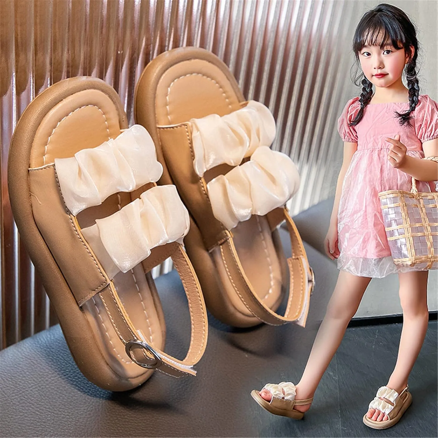Children's Girls Sandals Summer Mesh Open Toe Princess Shoes With Dresses Daily Wear Girl Shoes Size 2
