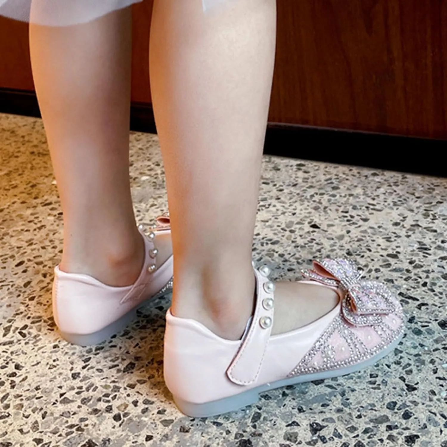Cute Toddler Slip on Sandals Girls Mary Jane Flat Strap with Bow Crystal Princess Dress Shoes Flower Water Shoes Girls