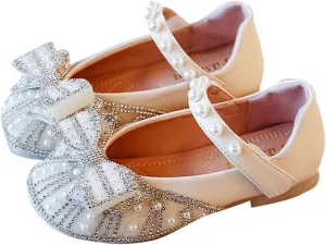 Cute Toddler Slip on Sandals Girls Mary Jane Flat Strap with Bow Crystal Princess Dress Shoes Flower Water Shoes Girls