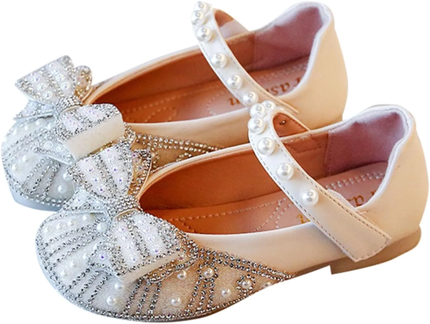Cute Toddler Slip on Sandals Girls Mary Jane Flat Strap with Bow Crystal Princess Dress Shoes Flower Water Shoes Girls