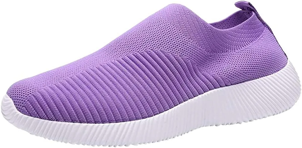 DESESE Womens Walking Shoes Slip On Casual Mesh Breathable Running Sneakers Lightweight Tennis Yoga Shoes Comfort Elastic Sock Loafers Non-Slip Fall Shoes