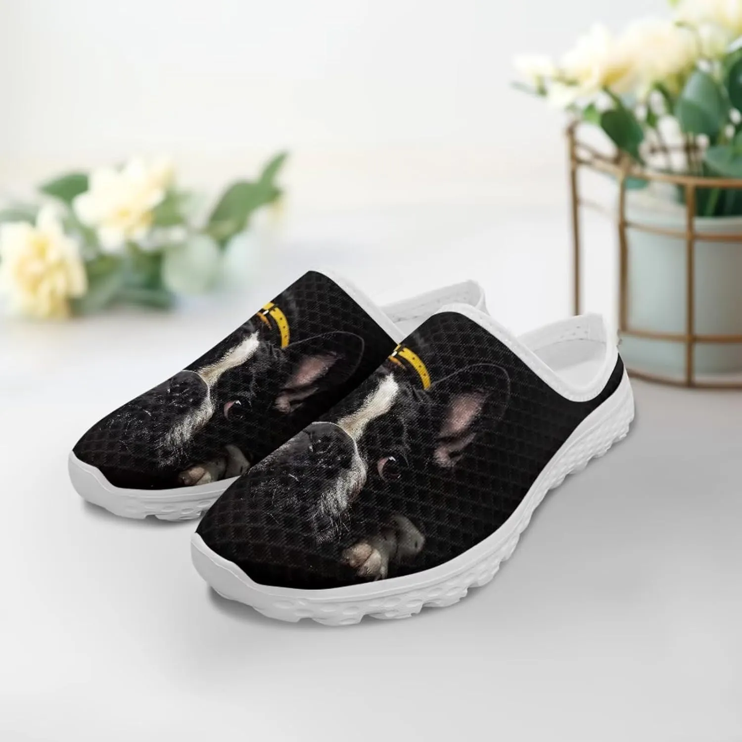 Dog Cat Print Mule Slippers for Women Memory Foam Clipper Fashion Sneakers Comfortable Slip-On Loafers Shoe