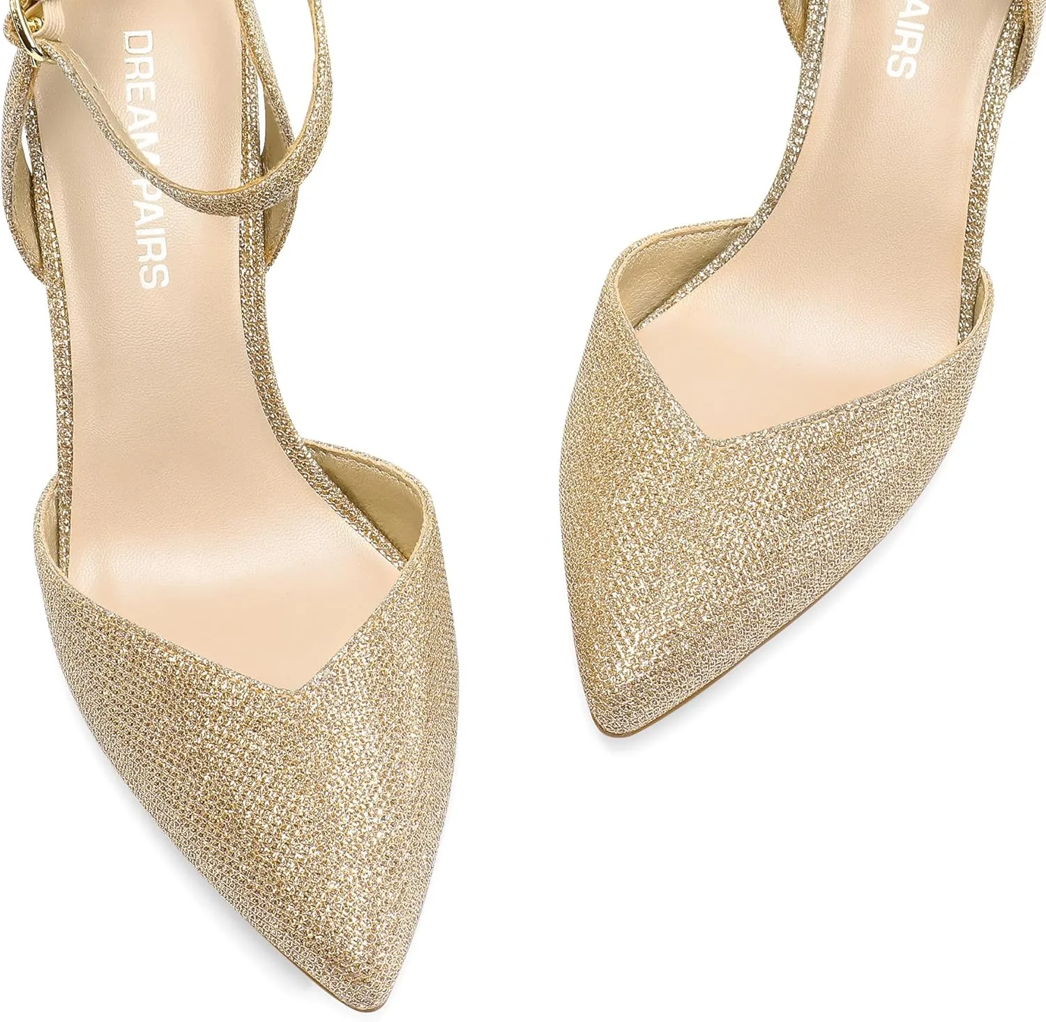DREAM PAIRS Pointed Closed Toe Kitten Heels Stiletto Ankle Strap Women's Pumps Shoes for Women Wedding Party Dress Sandals