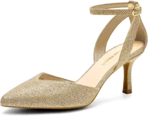 DREAM PAIRS Pointed Closed Toe Kitten Heels Stiletto Ankle Strap Women's Pumps Shoes for Women Wedding Party Dress Sandals