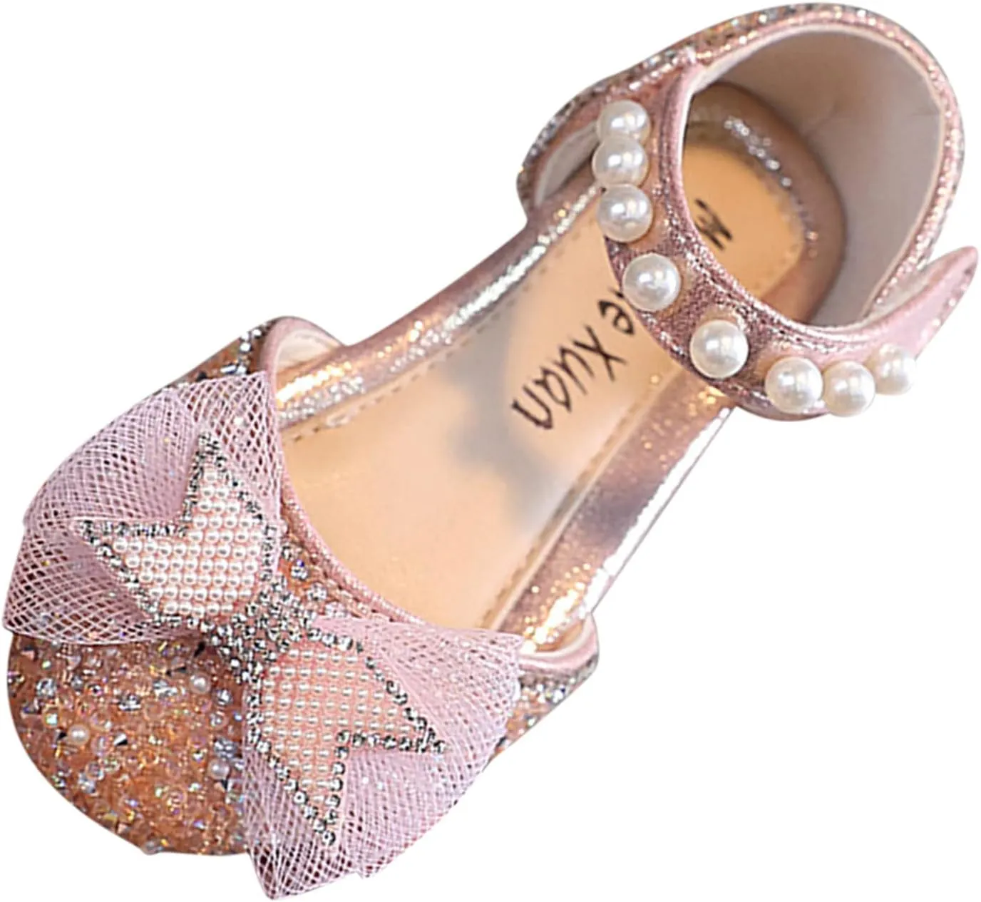 Fashion Spring and Summer Girls Sandals Party Dress Dance Show Princess Shoes Mesh Bowknot Pearl Hook Kids Slides Girls (Pink, 3-3.5 Years Toddler)