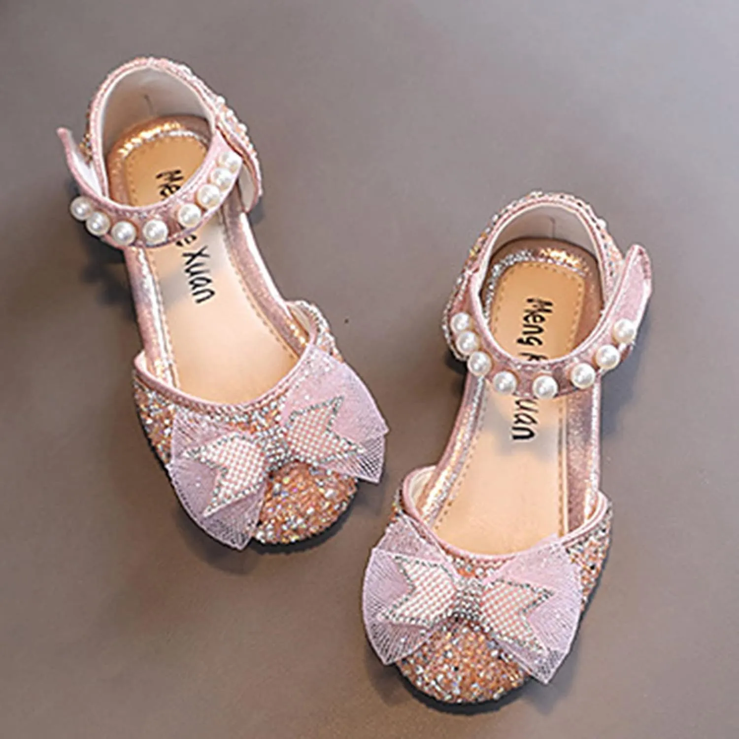 Fashion Spring and Summer Girls Sandals Party Dress Dance Show Princess Shoes Mesh Bowknot Pearl Hook Kids Slides Girls (Pink, 3-3.5 Years Toddler)