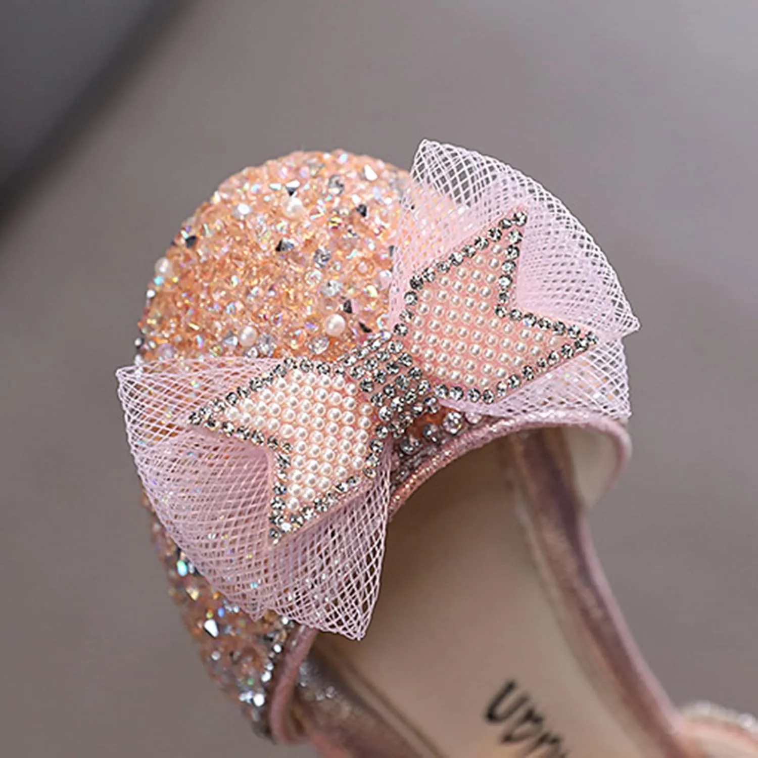 Fashion Spring and Summer Girls Sandals Party Dress Dance Show Princess Shoes Mesh Bowknot Pearl Hook Kids Slides Girls (Pink, 3-3.5 Years Toddler)