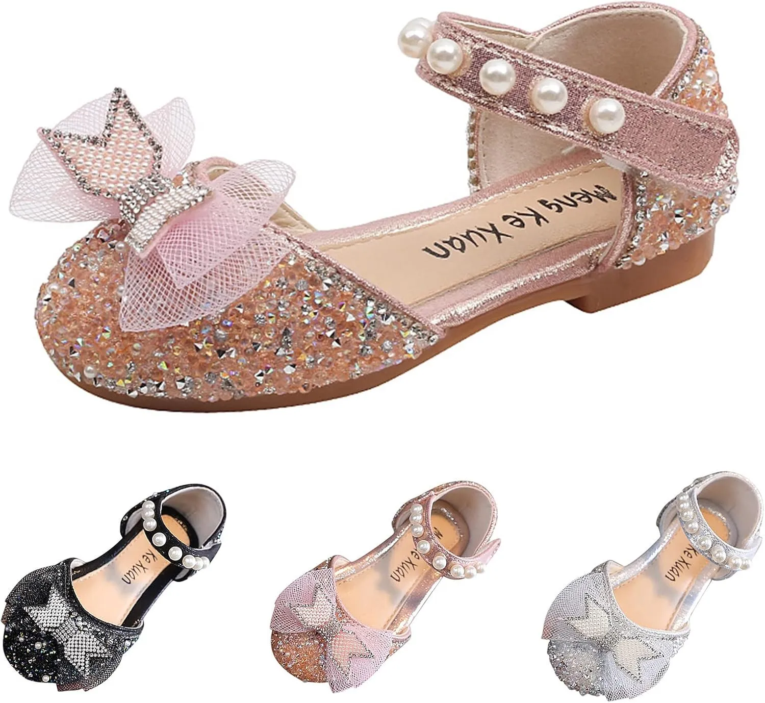Fashion Spring and Summer Girls Sandals Party Dress Dance Show Princess Shoes Mesh Bowknot Pearl Hook Kids Slides Girls (Pink, 3-3.5 Years Toddler)