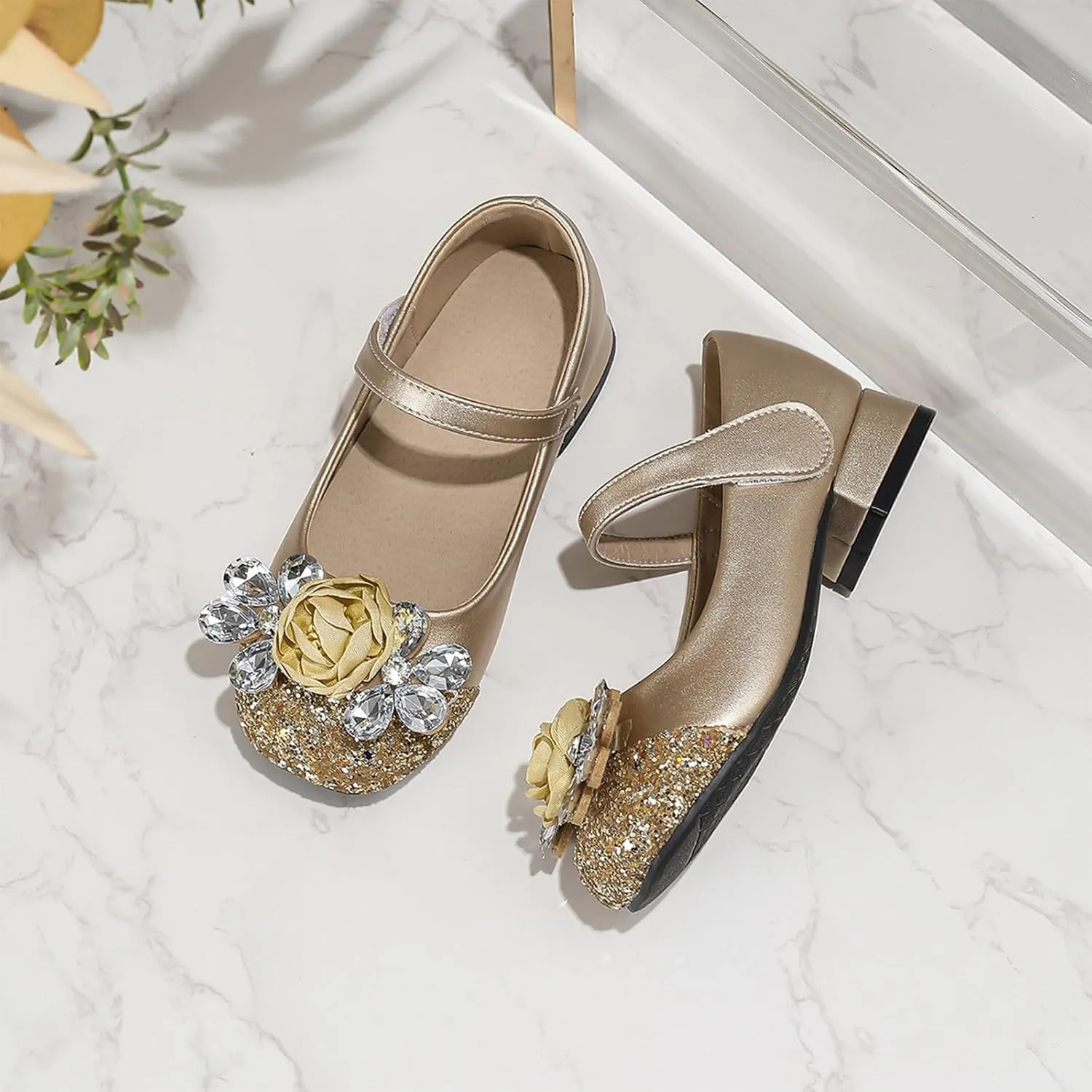 Flat Sandals Summer Shoes for Kids Big Kids Girls High Heel Princess Shoes Children's Thick Heel Student Leather Flower Dress Dance Mary Jane Baby Single