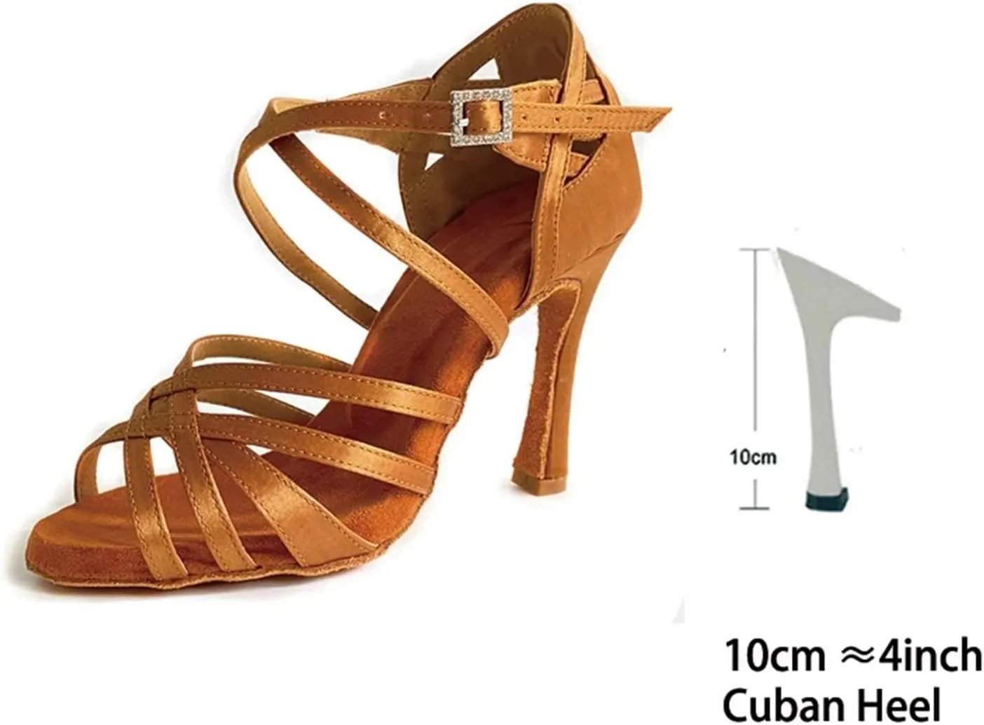 FOEBE Brown Satin Soft Leather Latin Ballroom Dance Shoes Soft Indoor 10cm High Dance Heels