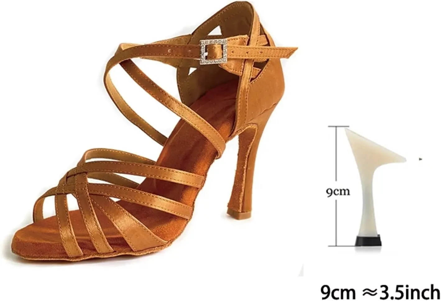 FOEBE Brown Satin Soft Leather Latin Ballroom Dance Shoes Soft Indoor 10cm High Dance Heels