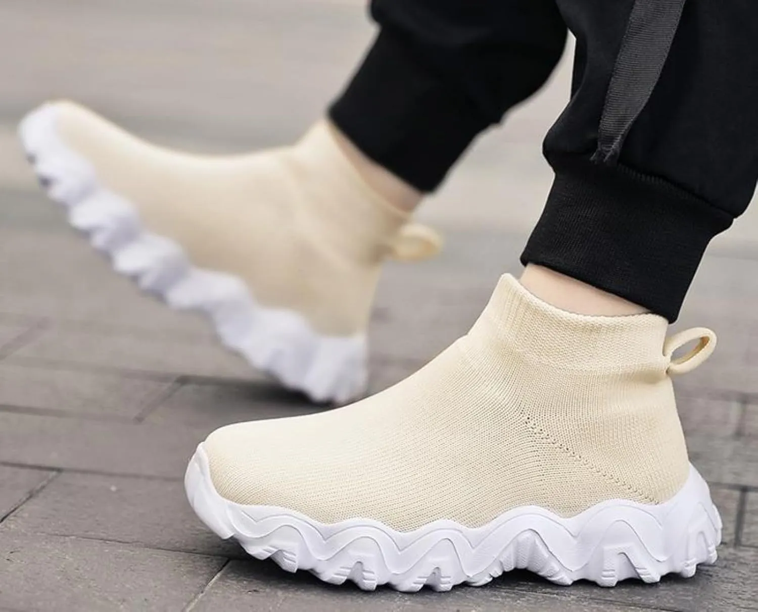 FUNCOS Slip On High Top Sneakers for Boys & Girls - Breathable Knit Walking Shoes, Lightweight Unisex Sports Sneakers with Arch Support