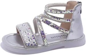 Girls Ankle Open Toe Sandals ow Heels Sequins Princess Shoes Toddler Summer Soft Sole Open Toe Dress Loafers Shoes